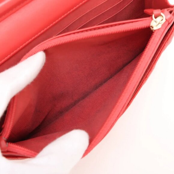 Chanel CC Logo Filigree Caviar Skin Chain Wallet Bag Red - Picture 8 of 15